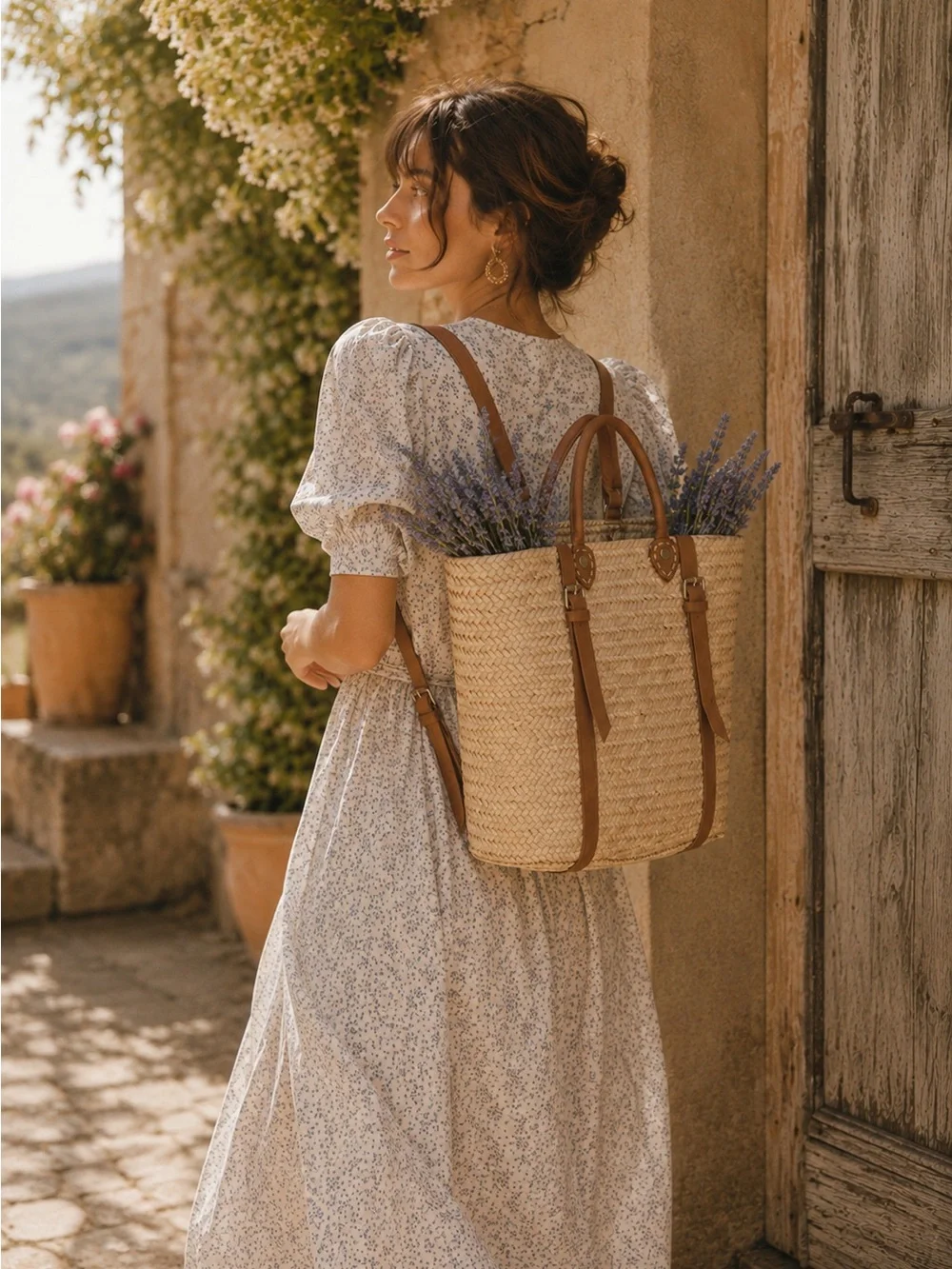 French Market Woven Straw Backpack | Leather Trim | Provence Summer